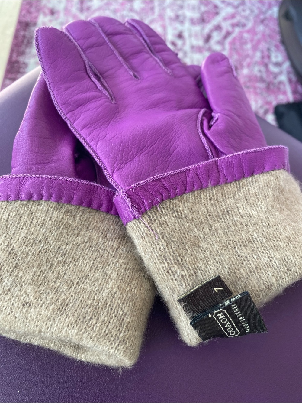 Coach Dark Lilac Leather Gloves — Vibrant Ladies' Driving Gloves - Picture 2 of 2